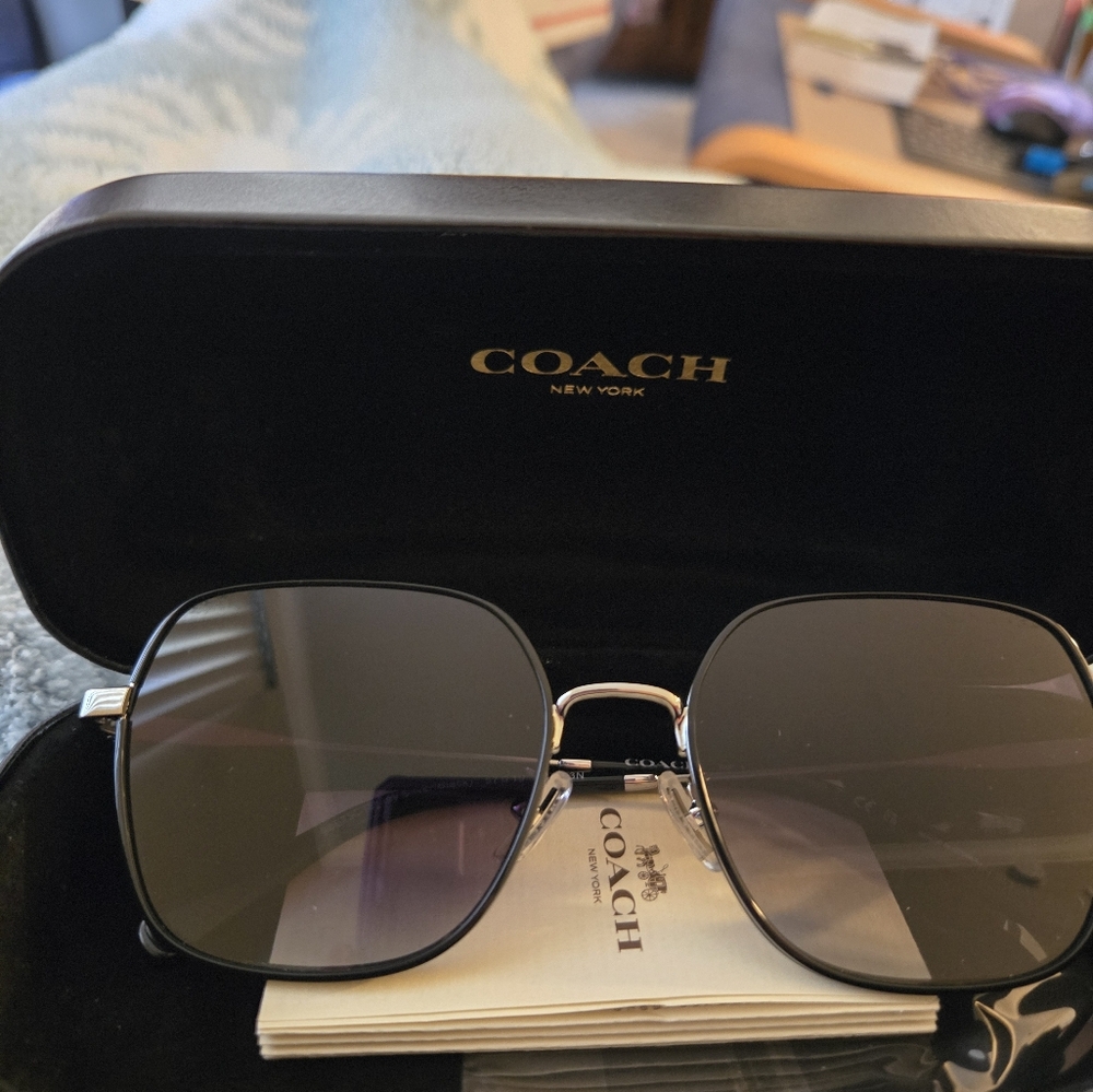 Coach Black and Silver Square Sunglasses with Gradient Lenses